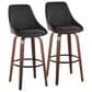 LumiSource Diana 30" Swivel Barstool with Black Faux Leather Upholstery in Walnut and Black (Set of 2), , large