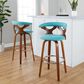 LumiSource Gardenia Swivel Fixed-Height Bar Stool with Teal Fabric Upholstery in Chrome and Walnut (Set of 2), , large