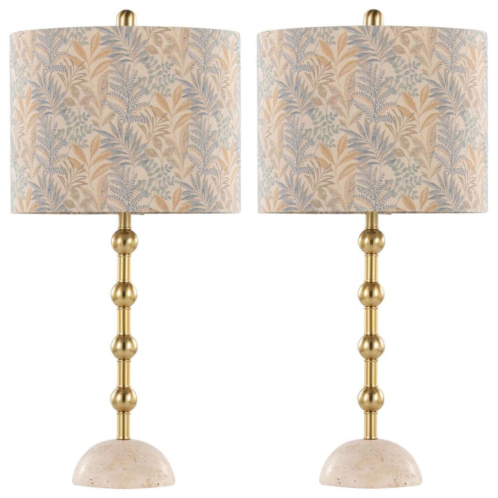 LumiSource Malibu Table Lamp with Tan Leaf Shade in Gold (Set of 2), , large