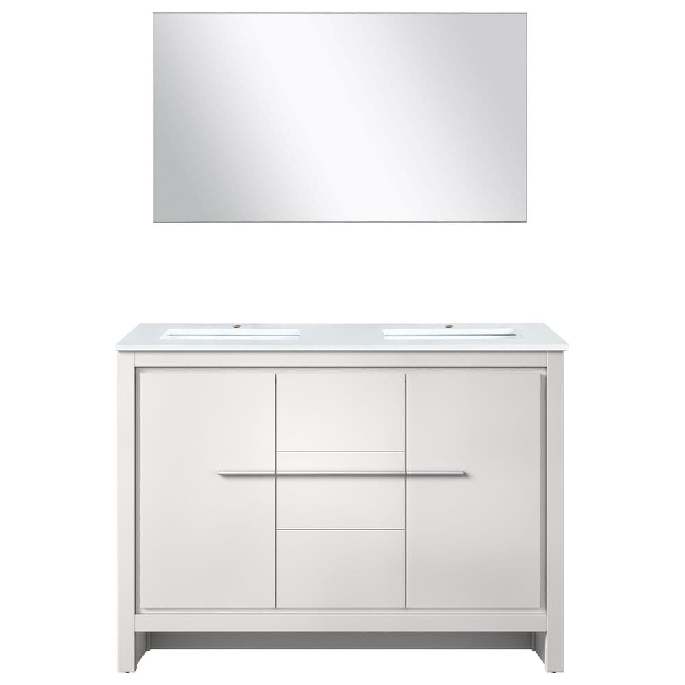 Lexora Home Lafarre 48&quot; Double Bathroom Vanity in Navy Blue with 2 cm White Quartz Top, Rectangular Sinks and 43&quot; Mirror, , large