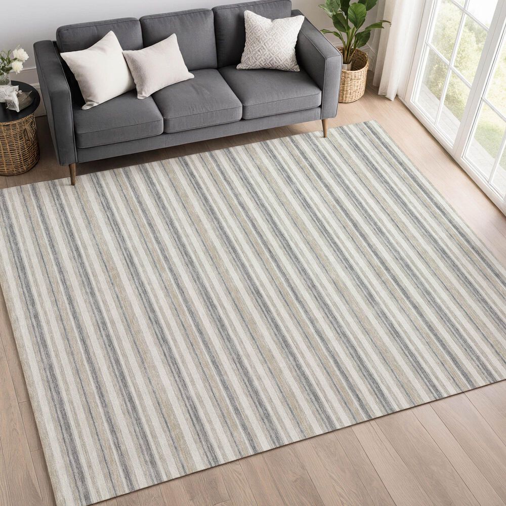 Dalyn Rug Company Soft Essentials Striped Silver 3' x 5' Indoor/Outdoor Area Rug, , large