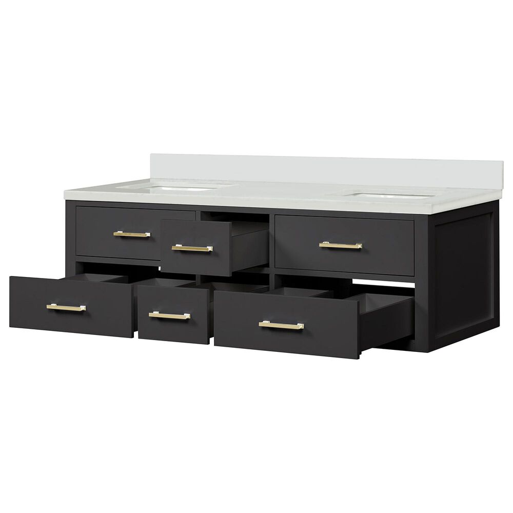 Lexora Home Castor 60&quot; Double Bathroom Vanity in Black with 2 cm White Cultured Marble Top and Rectangular Sinks, , large