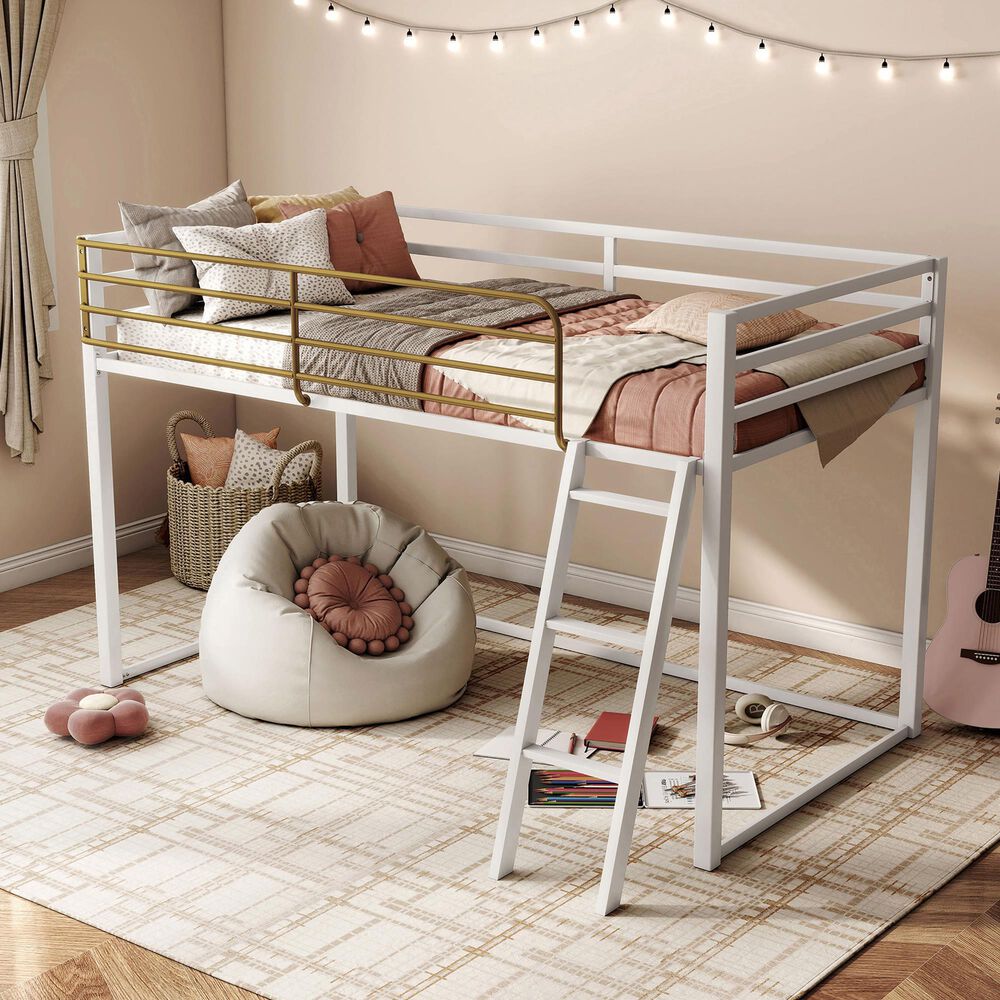 Furniture of America Haven Twin Loft Bed in White and Gold, , large
