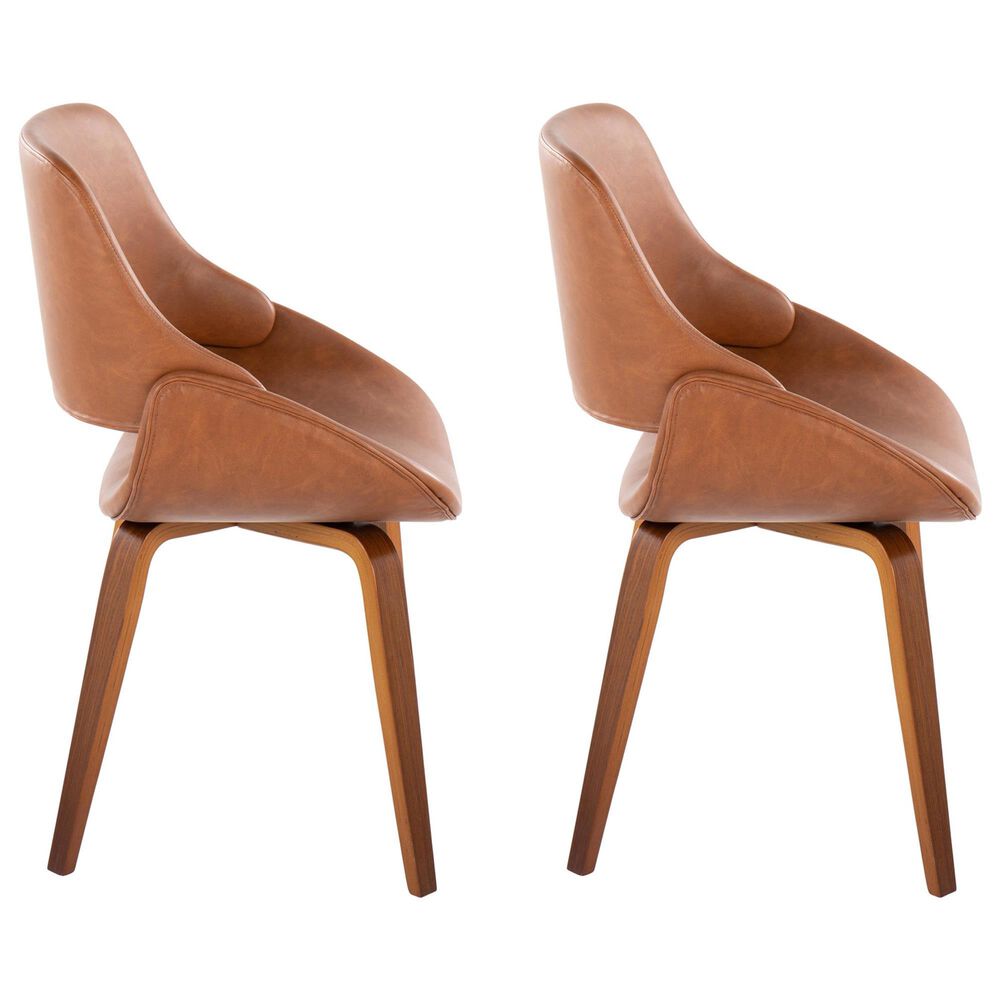 LumiSource Fabrico Mid-Century Modern Dining/accent Chair in Walnut and Camel Faux Leather by LumiSource - Set of 2, , large