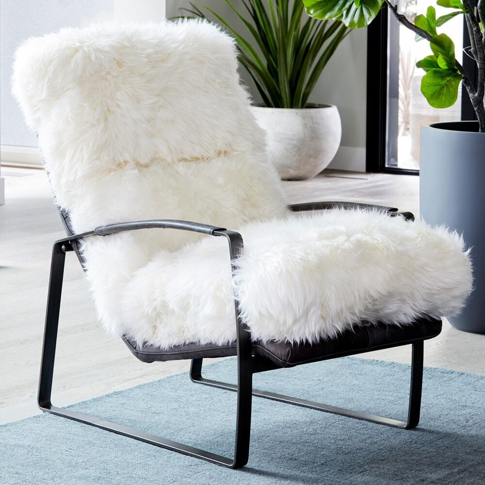 Moe's Home Collection Hanly Accent Chair in White Fur, , large