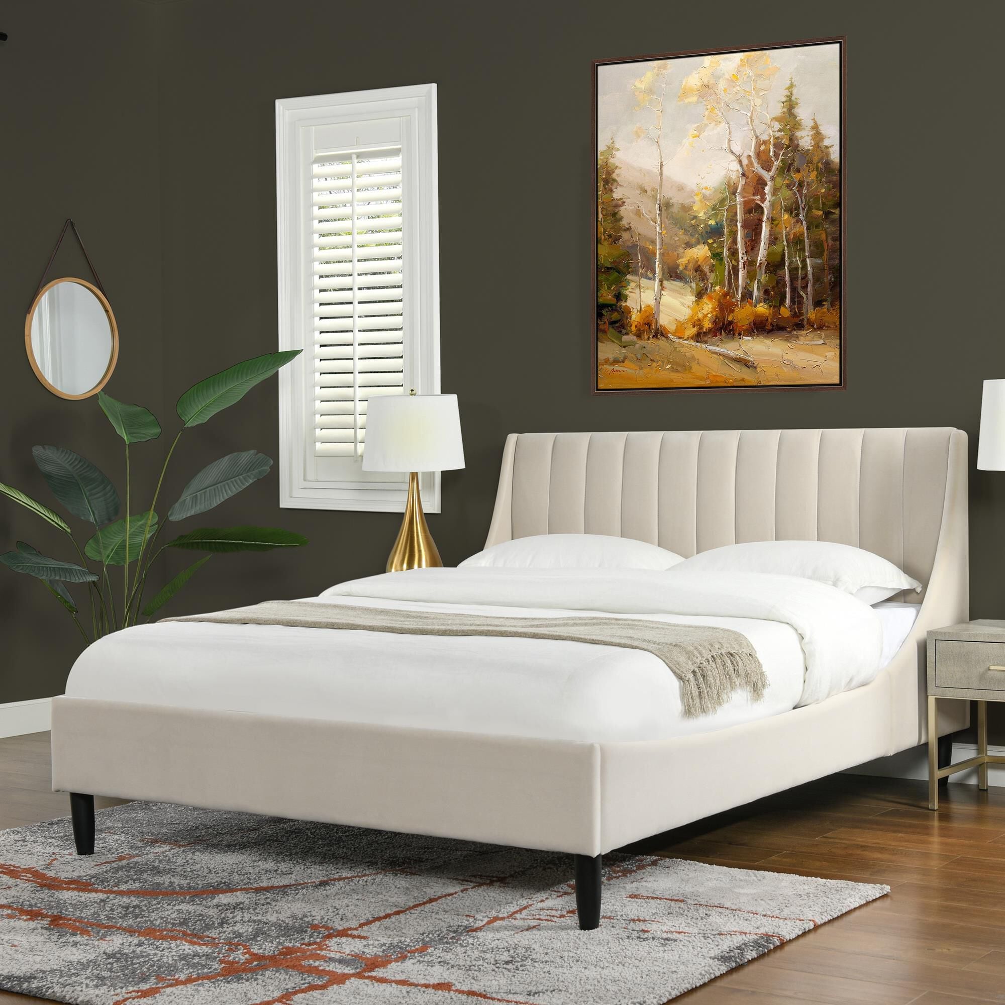 Beige platform bed 2025 queen