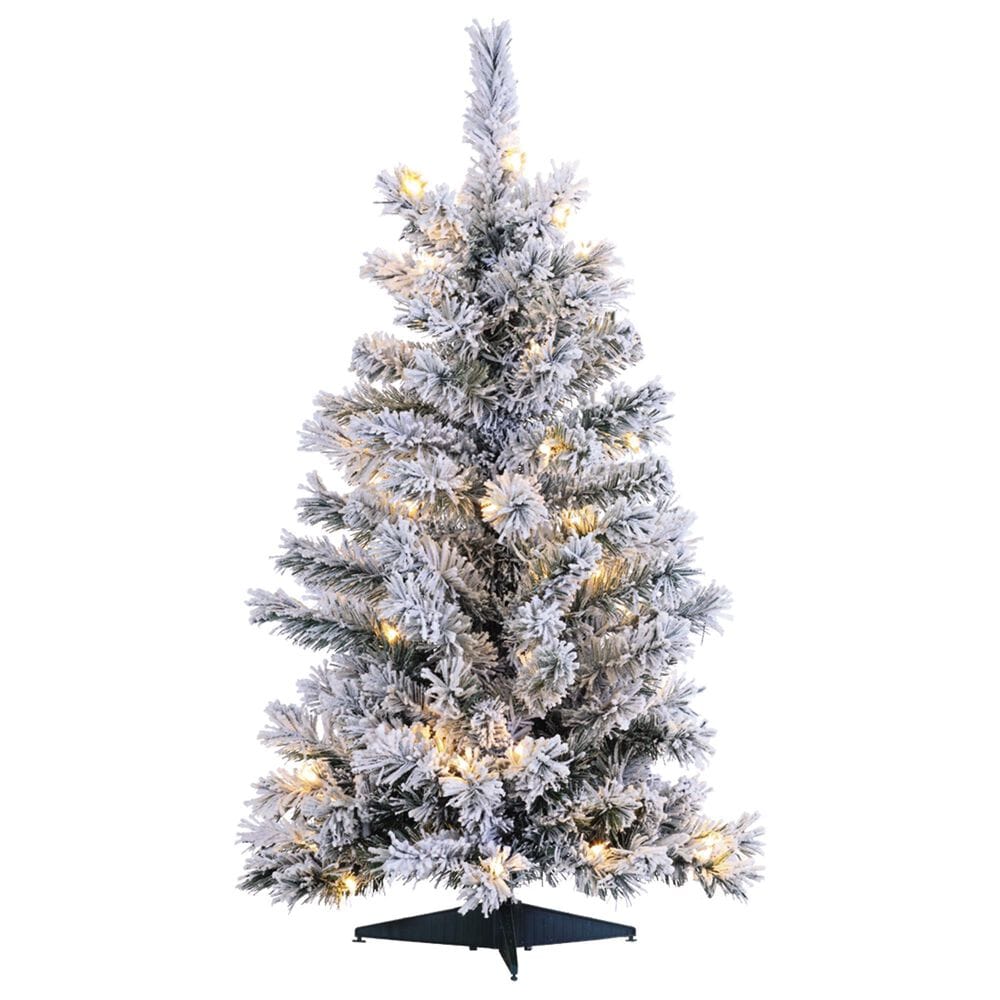The Gerson Company 3" Flocked Colorado Spruce with Clear Lights in Green, , large