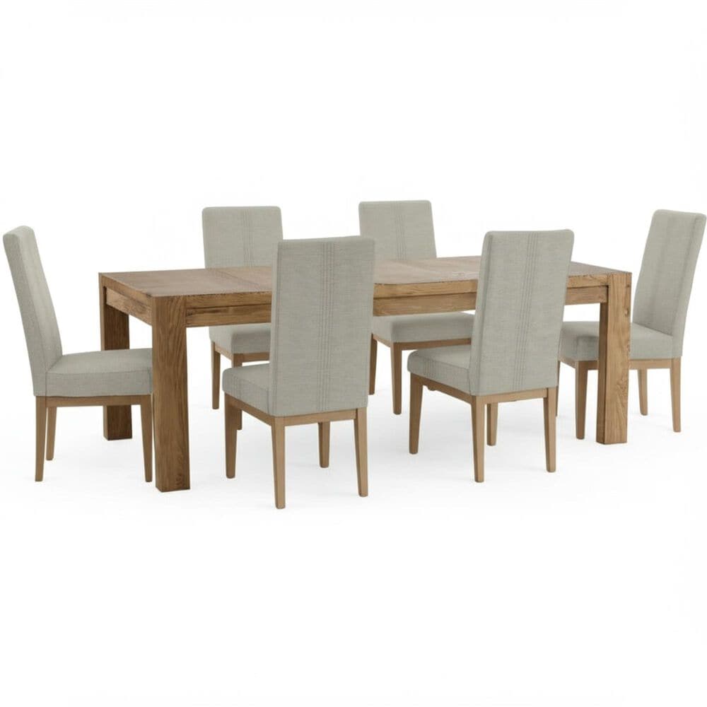 Shannon Hills Davie Dining Table with Leaf and 6 Upholstered Dining Side Chairs in Pale Oak, , large