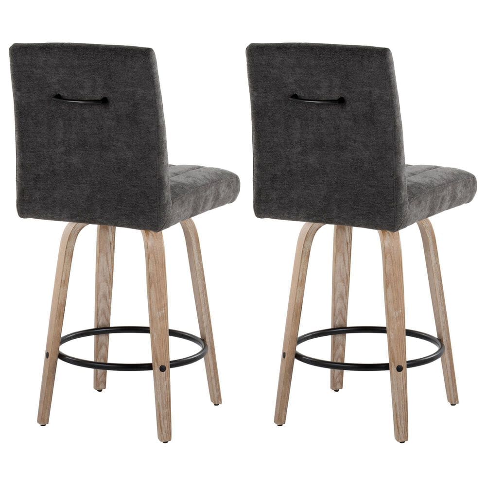 LumiSource Hank Swivel Counter Stool with Black Fabric Upholstery in Whitewashed and Black (Set of 2), , large