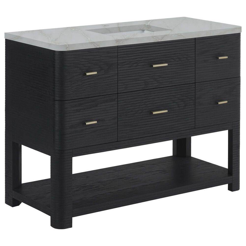 James Martin Vanities Lucian 48" Single Vanity in Carbon Oak with 3 cm Victorian Silver Quartz Top, , large
