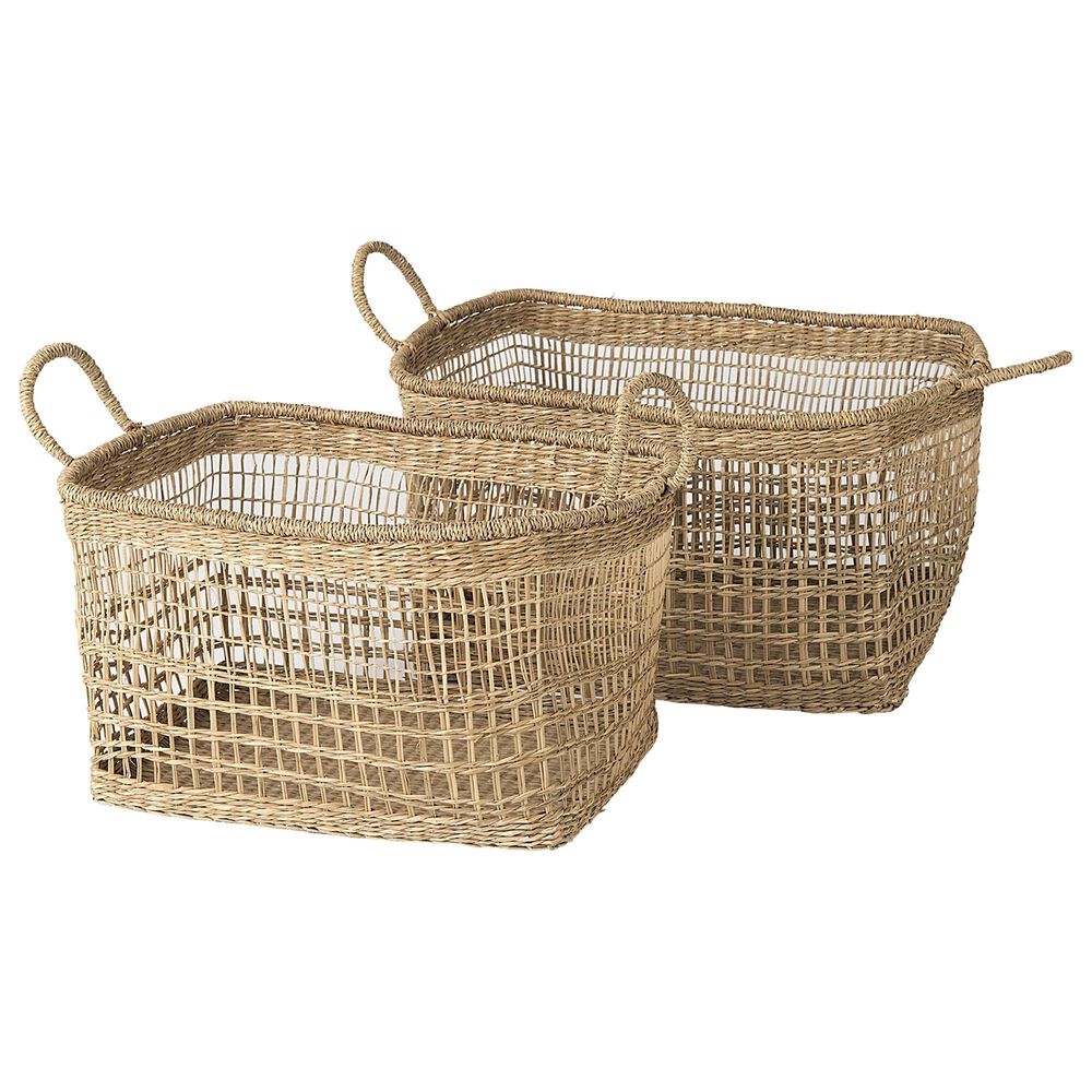 Mercana Bellisa Rectangular Basket with Handles in Medium Brown (Set of 2), , large