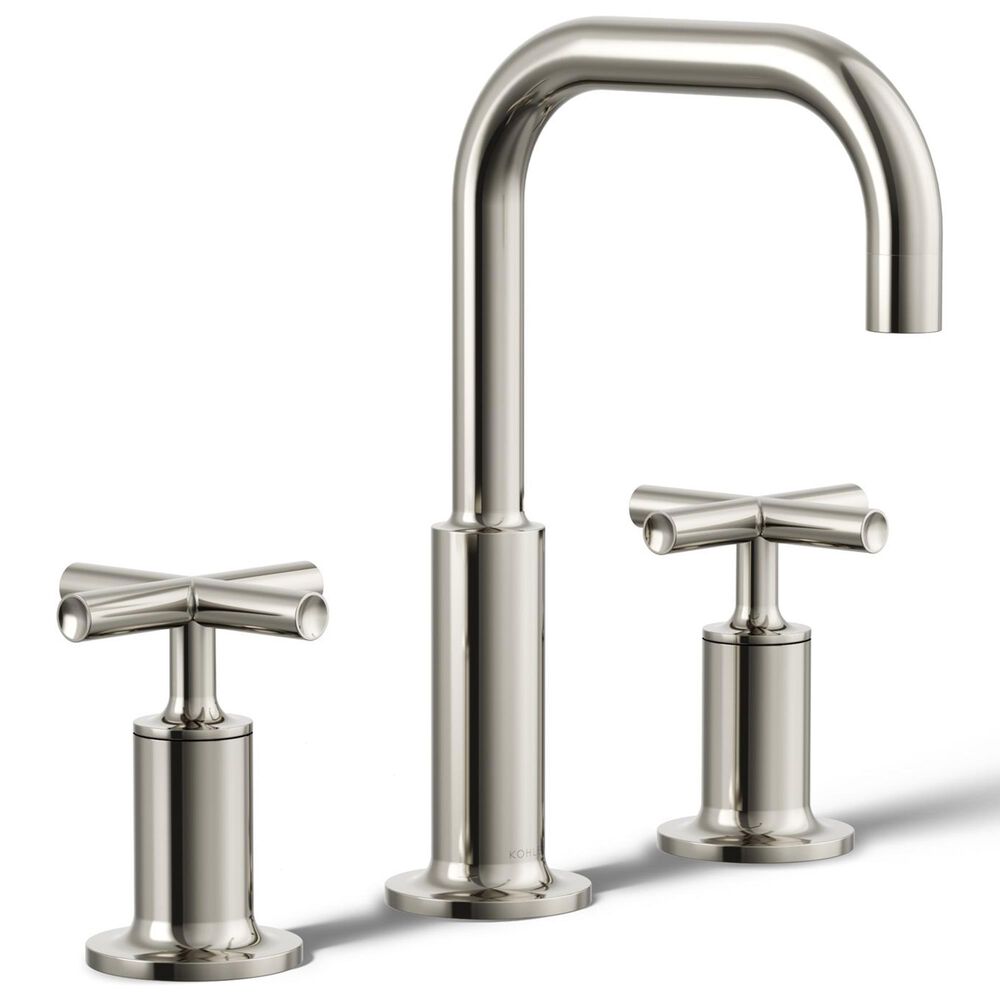 Kohler Purist Widespread Bathroom Sink Faucet with Cross Handles and High Gooseneck Spout in Vibrant Polished Nickel, , large