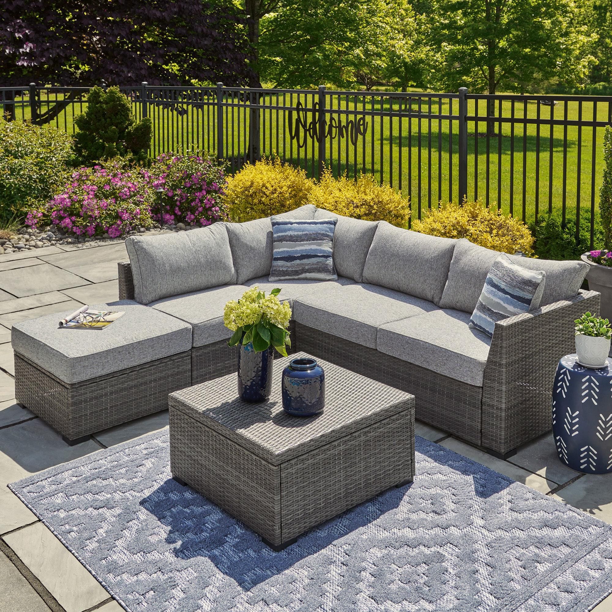 Patio sectional with store ottoman