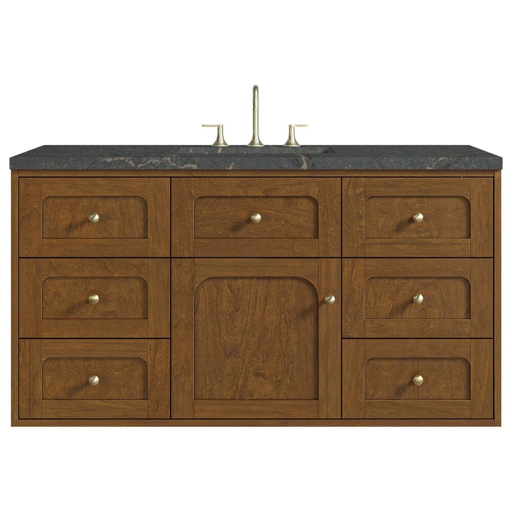 James Martin Laurent 48" Single Bathroom Vanity in Honey Oak with 3 cm Parisien Bleu Silestone Top, Rectangular Sink and FreePower Wireless Charger, , large