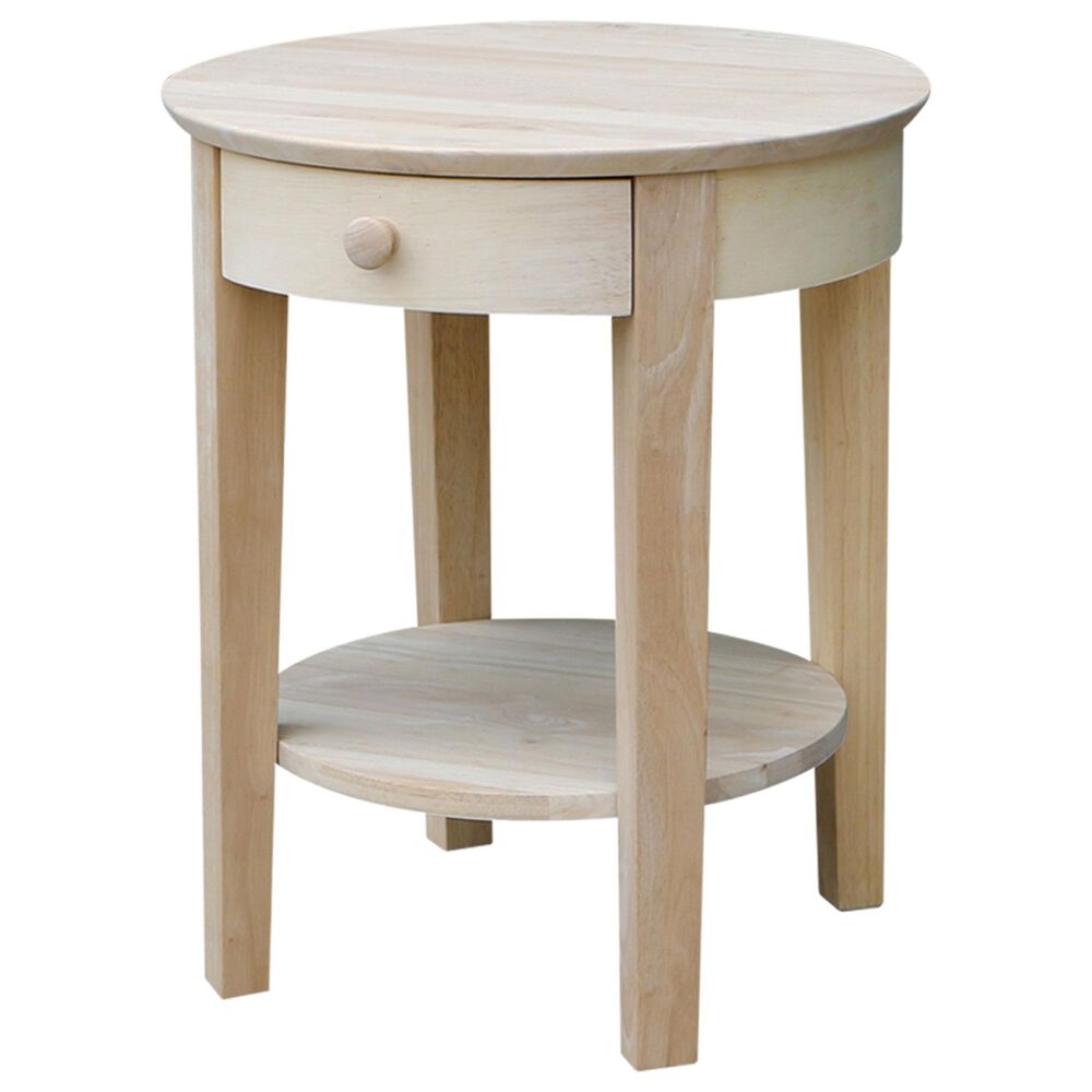 International Concepts Round End Table with Drawer in Unfinished Wood, , large