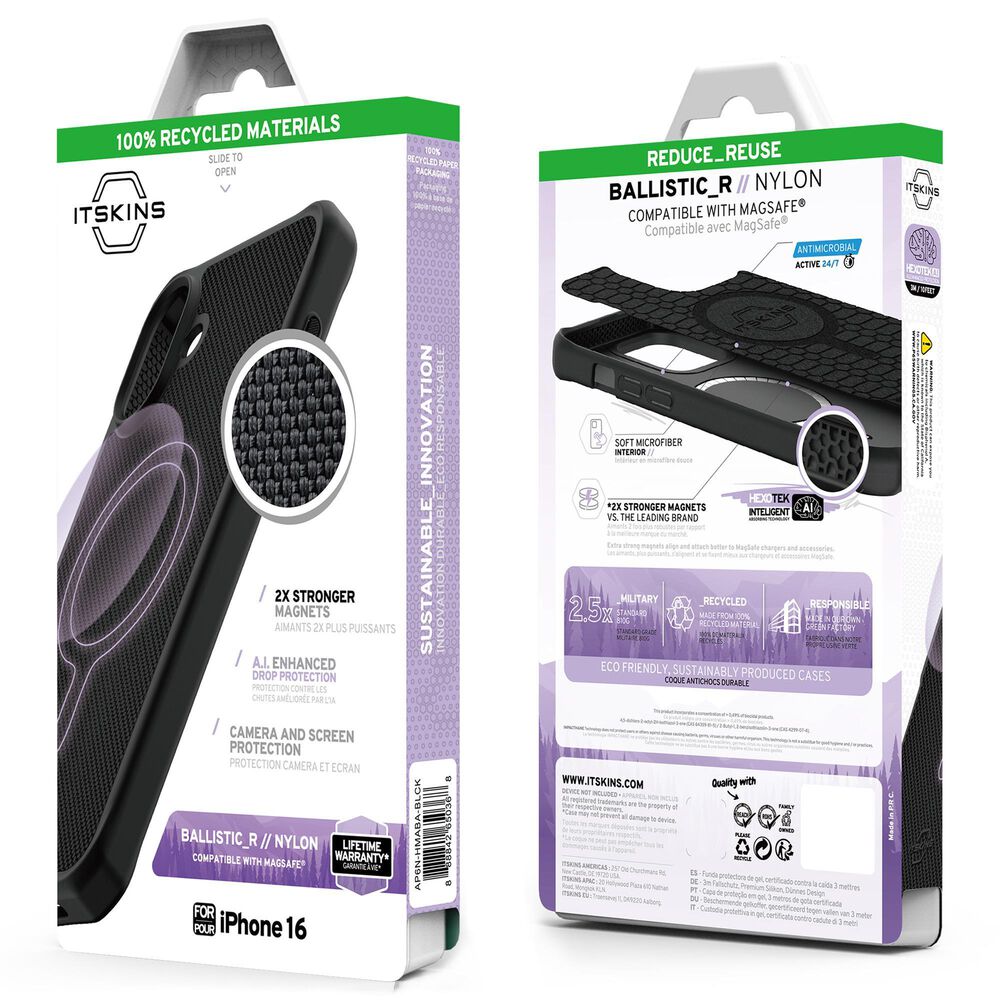 ITSkins Ballistic R Nylon Magsafe Case for Apple iPhone 16 in Black, , large