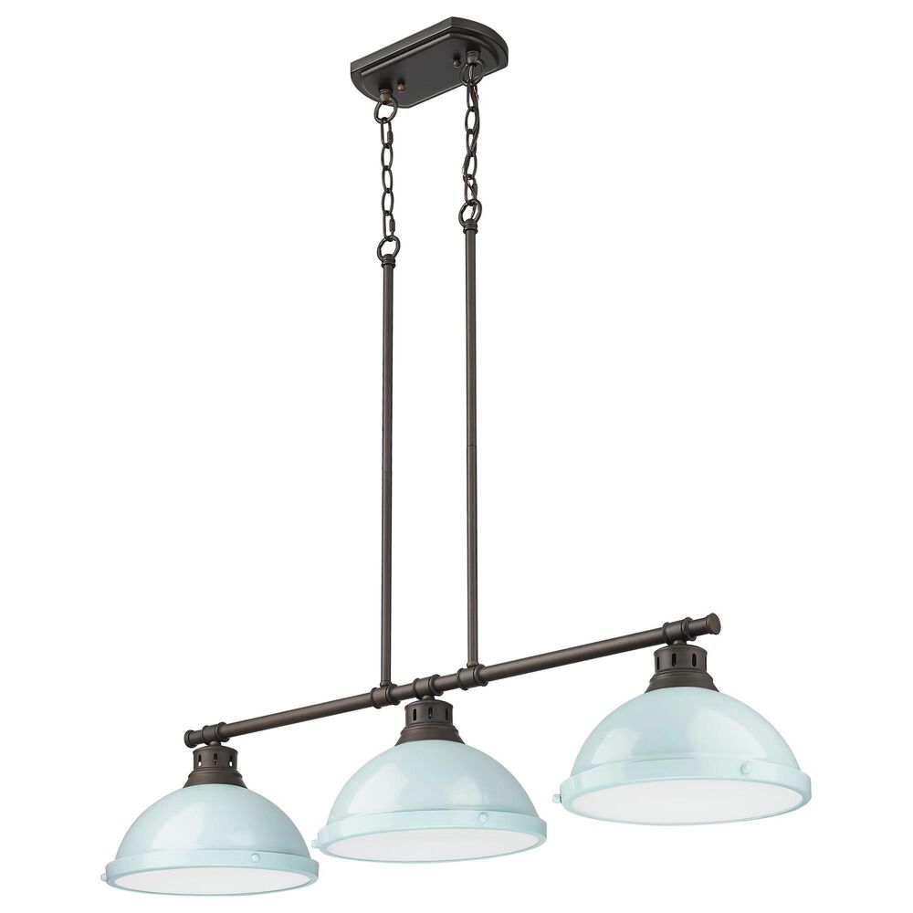 Golden Lighting Duncan 3-Light Pendant with Seafoam Shade in Rubbed Bronze, , large