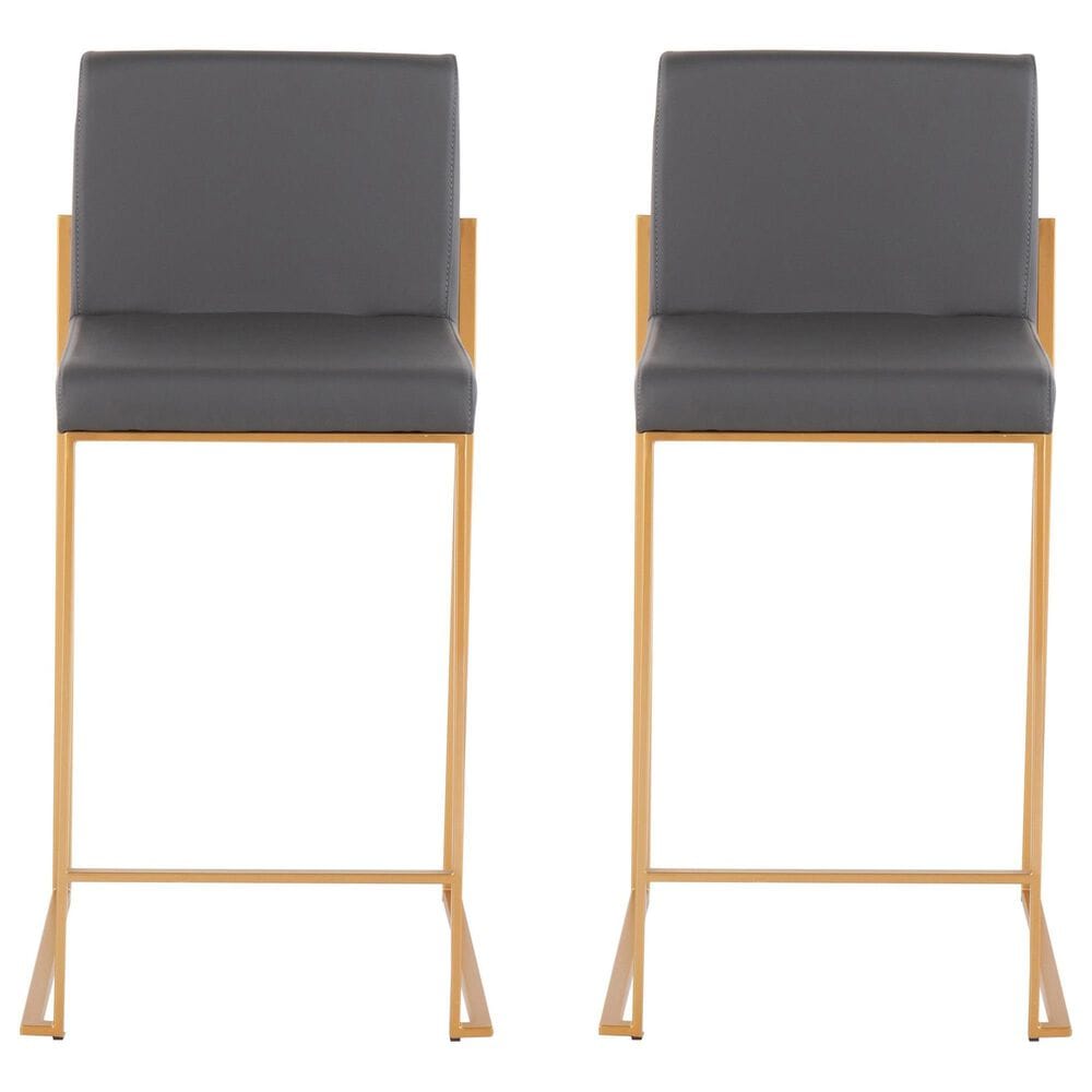 Lumisource Fuji High Back Counter Stool with Grey Faux Leather Cushion in Gold &#40;Set of 2&#41;, , large