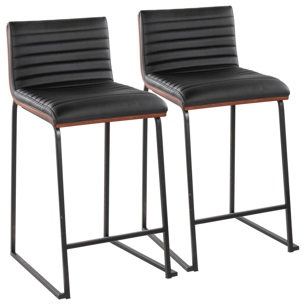 Lumisource Mason Mara Counter Stool with Black Cushion in Black and Walnut (Set of 2), , large
