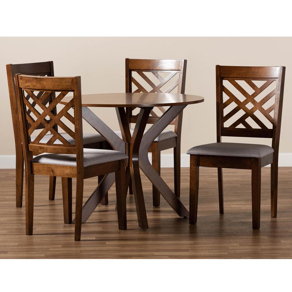 Baxton Studio Norah 5-Piece Dining Set in Grey/Walnut Brown, , large
