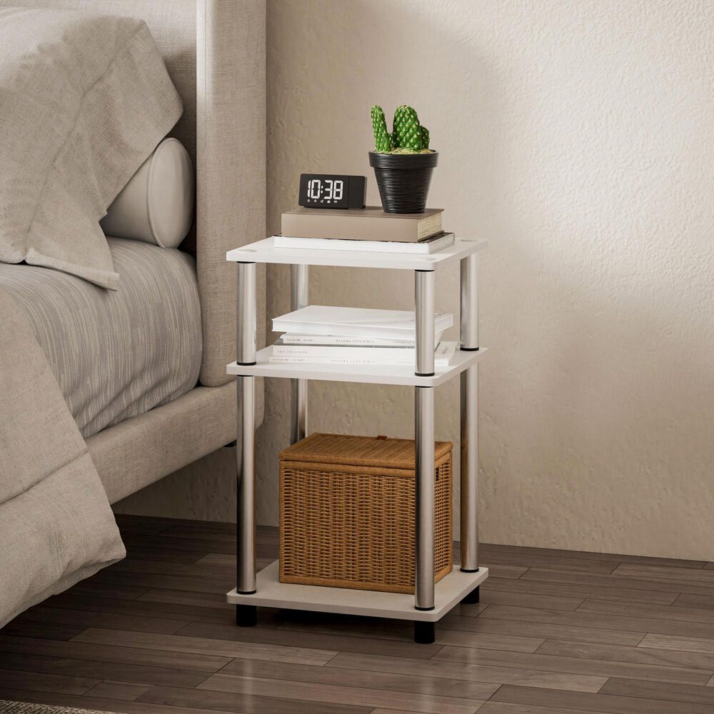 HOMLUX 3-Tier Turn-N-Tube End Table in White Oak and Chrome (Set of 2), , large