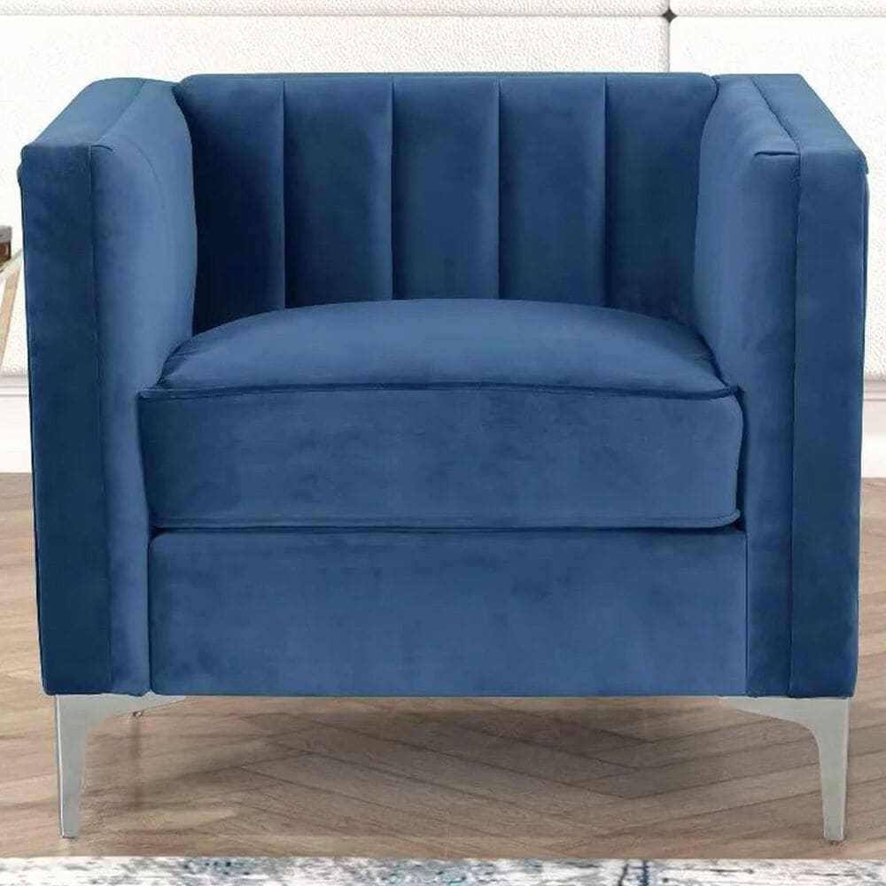 Morden Fort Channel Tufted Chair in Blue Velvet, , large