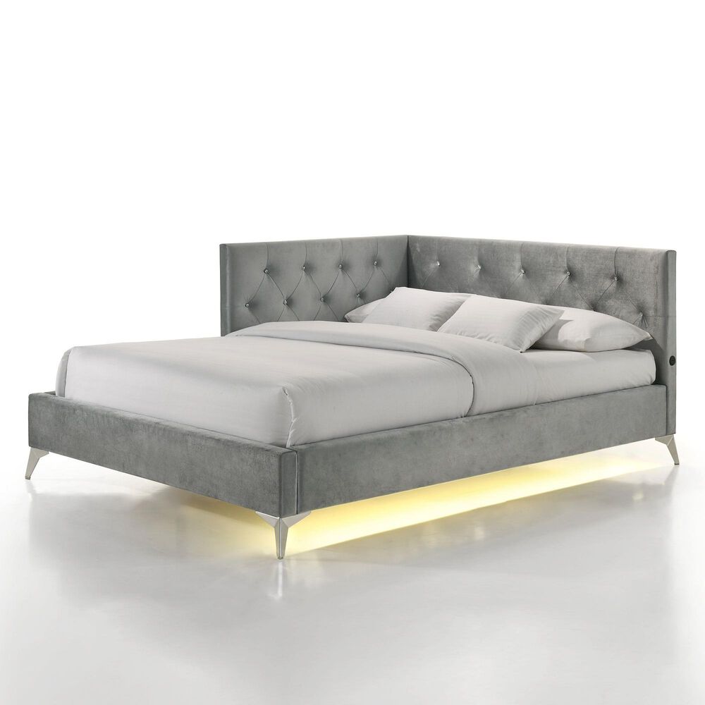 Mayberry Hill Amberley Full Corner Platform Bed in Gray with Lighting and USB, , large