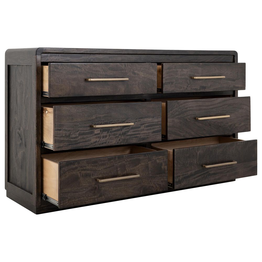 Fallridge Mezquite Solid Wood 6 Drawer Dresser and Mirror in Black natural Grain, , large