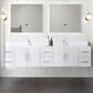 Lexora Home Geneva 84" Double Bathroom Vanity in Glossy White with 2 cm White Quartz Top and Rectangular Sinks, , large