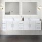 Lexora Home Geneva 84" Double Bathroom Vanity in Glossy White with 2 cm White Quartz Top and Rectangular Sinks, , large