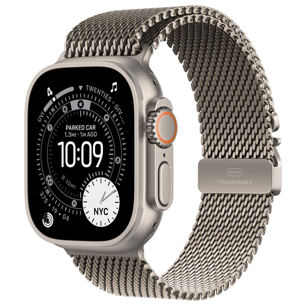 Apple Watch Ultra 3 (GPS+Cellular) 49mm Titanium Case with Titanium Milanese Loop - Medium in Natural and 2-Year AppleCare+, , large
