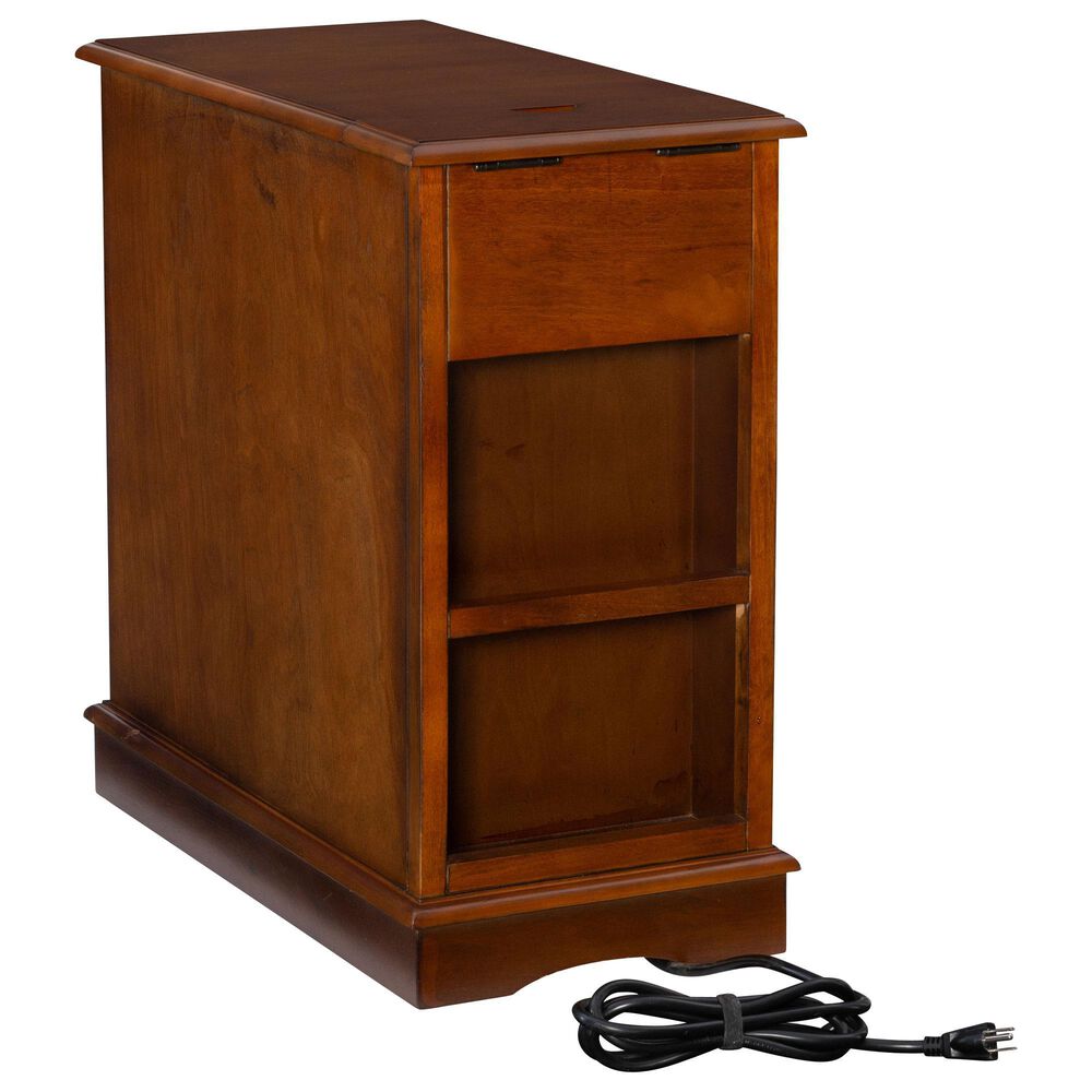 Linon Home Decor Barron Accent Table with USB Charging Station in Hazelnut, , large