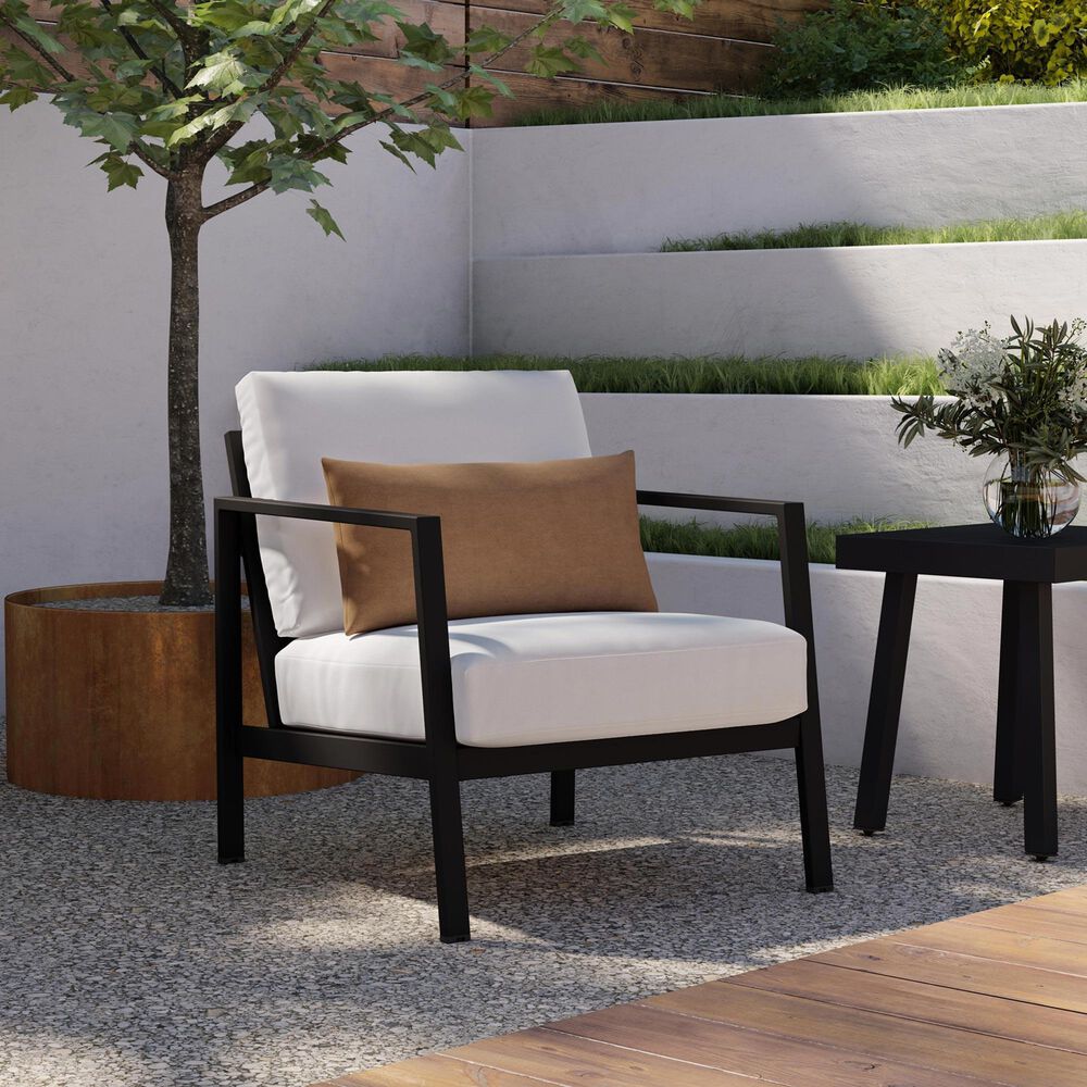 Linon Home Decor Holland Patio Armchair with Black Frame in Natural, , large