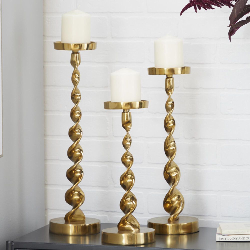 Maple and Jade Candle Holder in Polished Gold &#40;Set of 3&#41;, , large