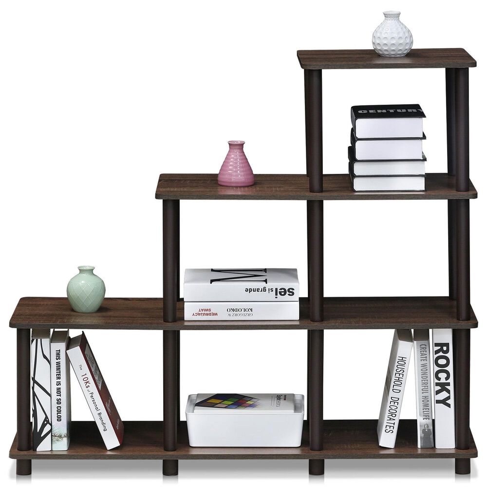 HOMLUX Turn-N-Tube 3-Space Ladder Bookshelf in Walnut and Brown, , large