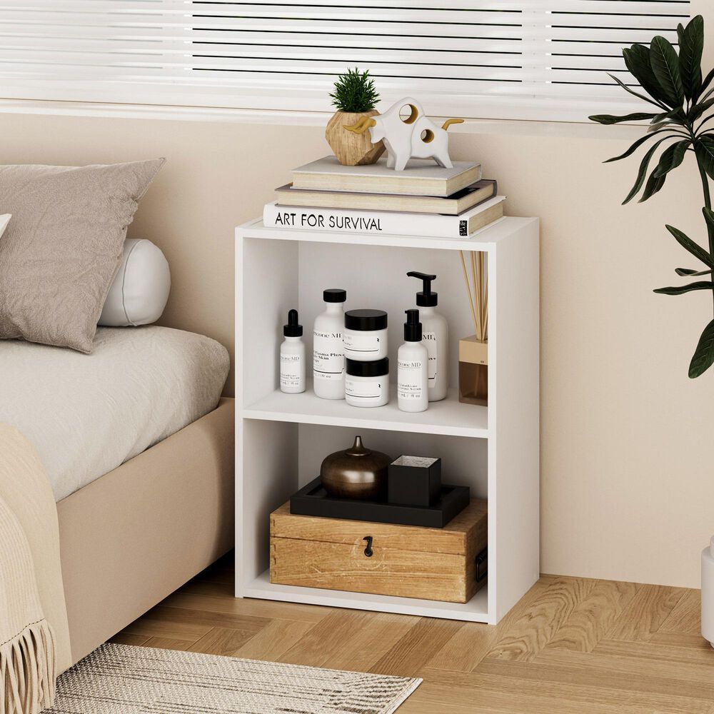 HOMLUX 2-Tier Cube Compact Storage Shelf Organizer Bookcase in White, , large