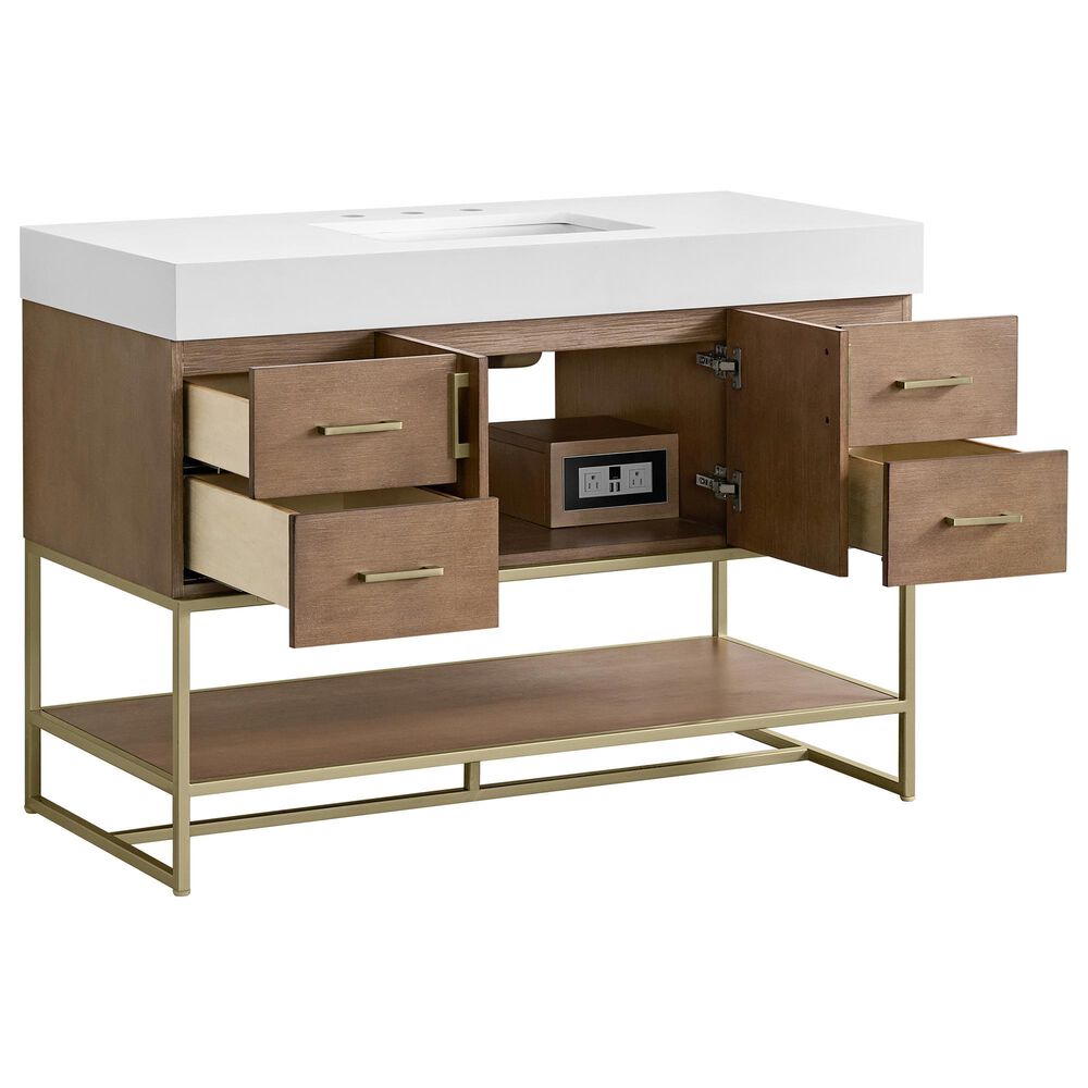 37B Mauri 48" Single Bathroom Vanity with Metal Base in Walnut Drift with High-Profile 4" White Composite Stone Top, , large