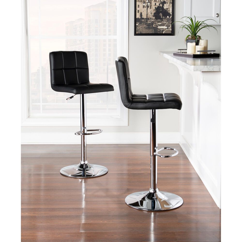 Parkerville Furniture Line Quilted Back Adjustable Swivel Bar Stool in Chrome and Black, , large