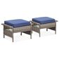 Hearth and Haven Patio Wicker Ottoman with Widened Armrest in Blue (Set of 2), , large