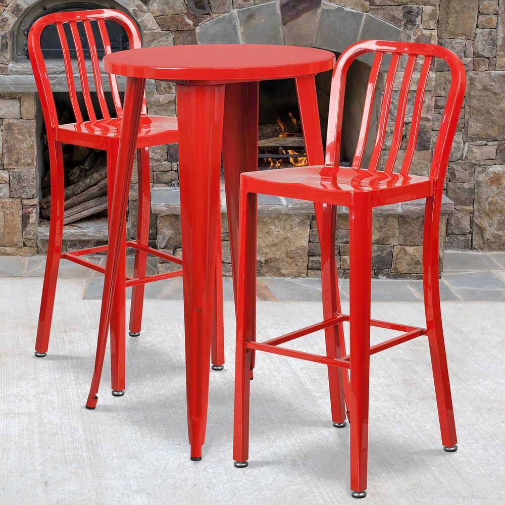 Flash Furniture 3-Piece Metal Bar Table Set in Red, , large