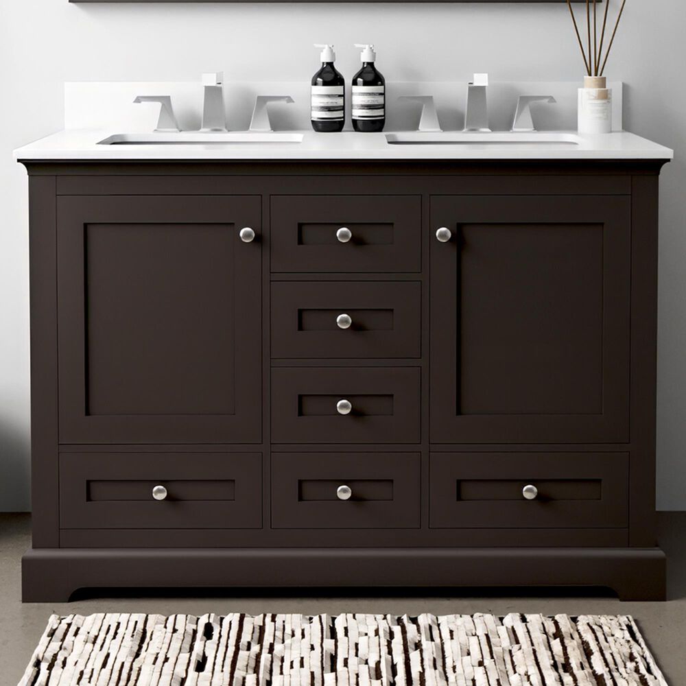 Lexora Home Dukes 48&quot; Double Bathroom Vanity in Espresso with 2 cm White Quartz Top and Rectangular Sinks, , large