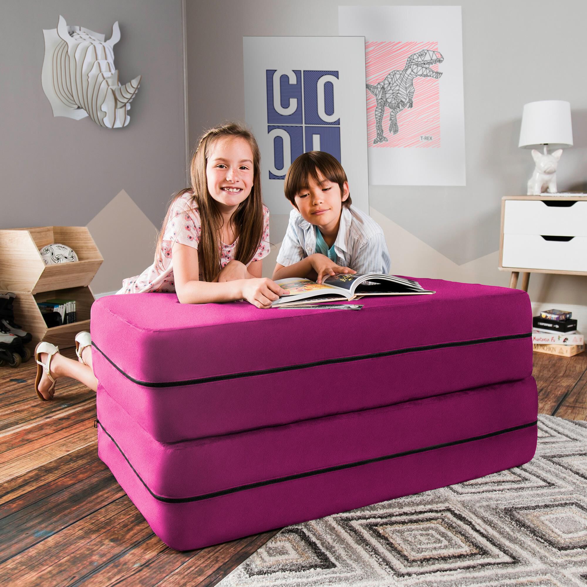 Jaxx Zipline Big Kids Modular Sofa & Ottoman in Fuchsia