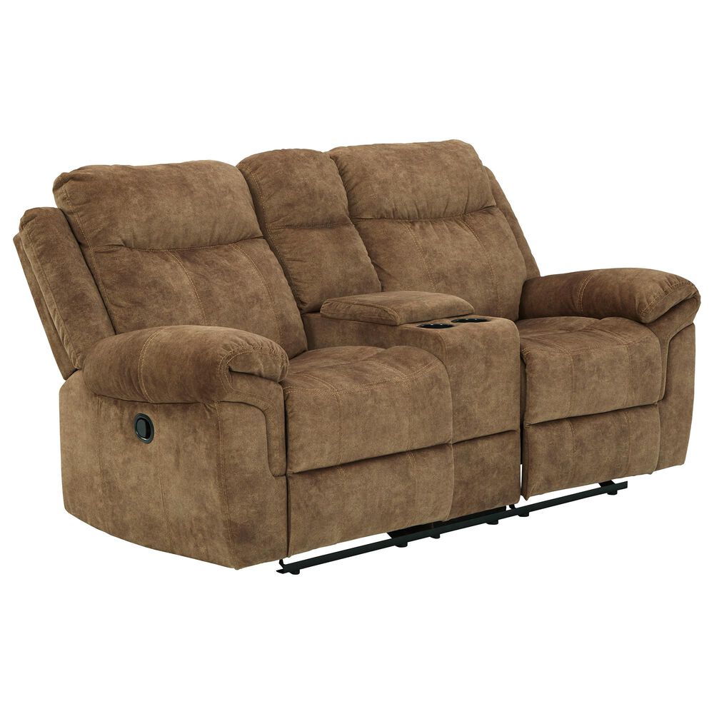 Signature Design by Ashley Huddle Double Reclining Loveseat with Console in Nutmeg, , large