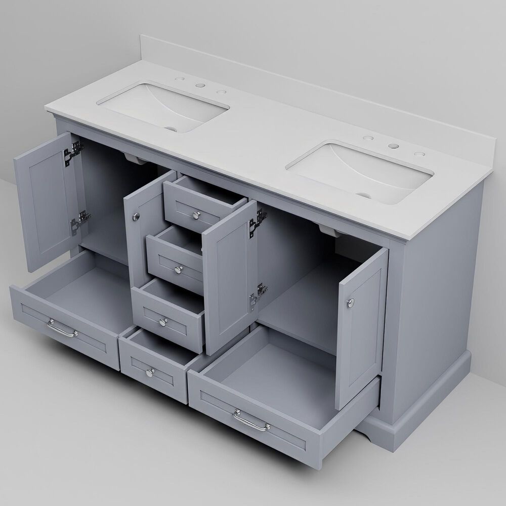 Lexora Home Dukes 60&quot; Double Bathroom Vanity in Dark Grey with White Cultured Marble Top and Rectangular Sinks, , large