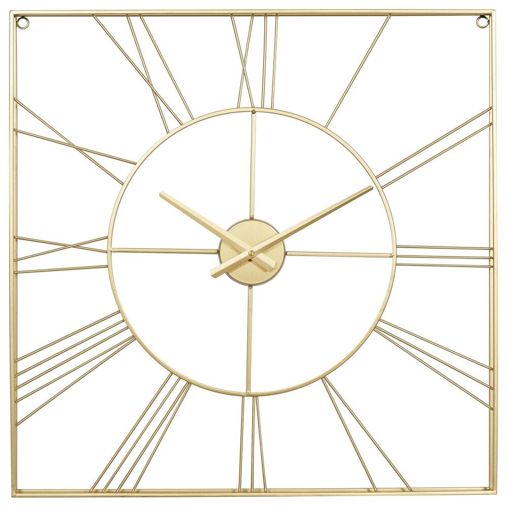 Maple and Jade Open Frame Square Decorative Wall Clock in Polished Gold, , large