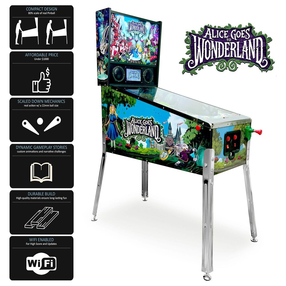 Wonderland Amusements Alice Goes to Wonderland Pinball Machine in Black, , large