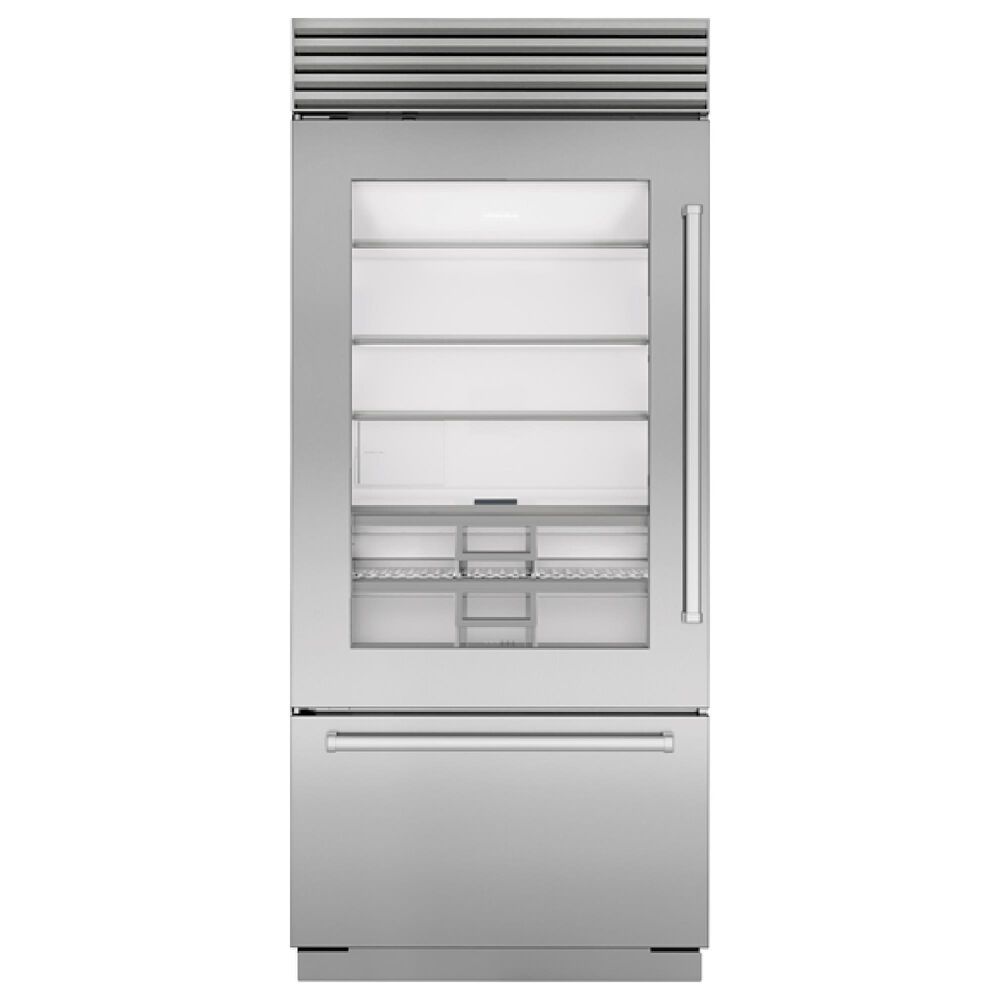 Sub Zero 20.8 Cu. Ft. Classic Left Hinge Bottom-Freezer Refrigerator with Glass Door and Tubular Handle in Stainless Steel, , large