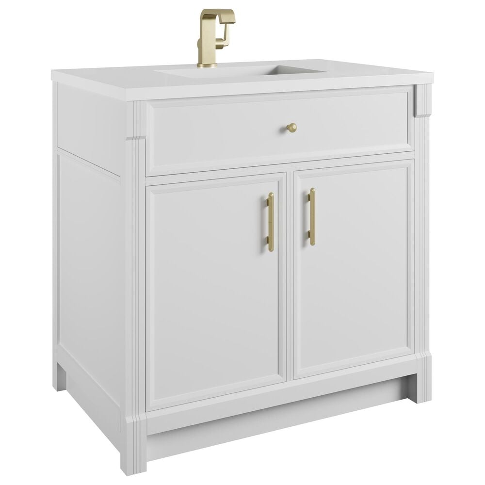 James Martin Bellshire 36" Single Bathroom Vanity in Bright White with Single Hole 3 cm White Zeus Silestone Top and Rectangular Sink, , large