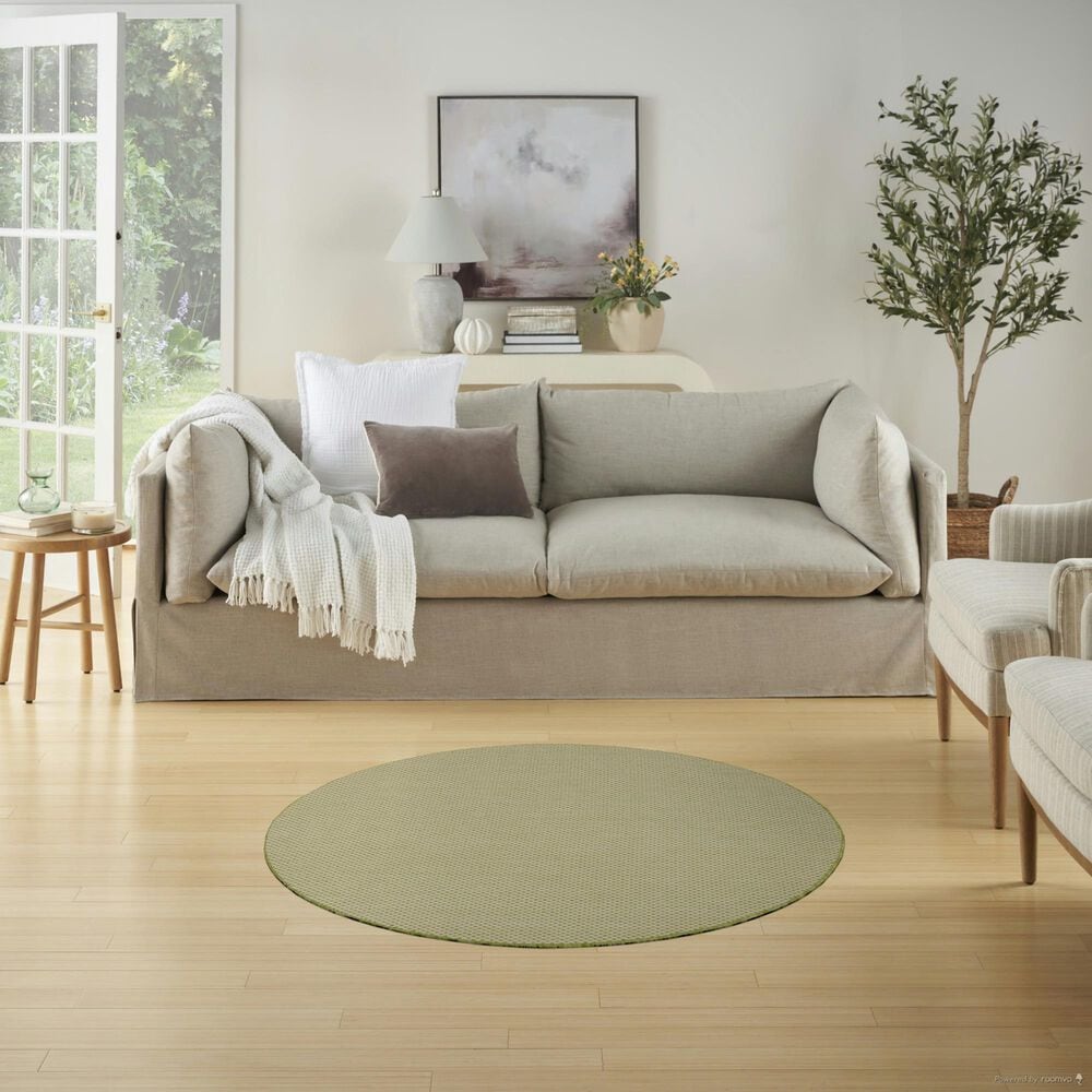Nourison Courtyard Ivory and Green 4&#39; Round Indoor/Outdoor Area Rug, , large