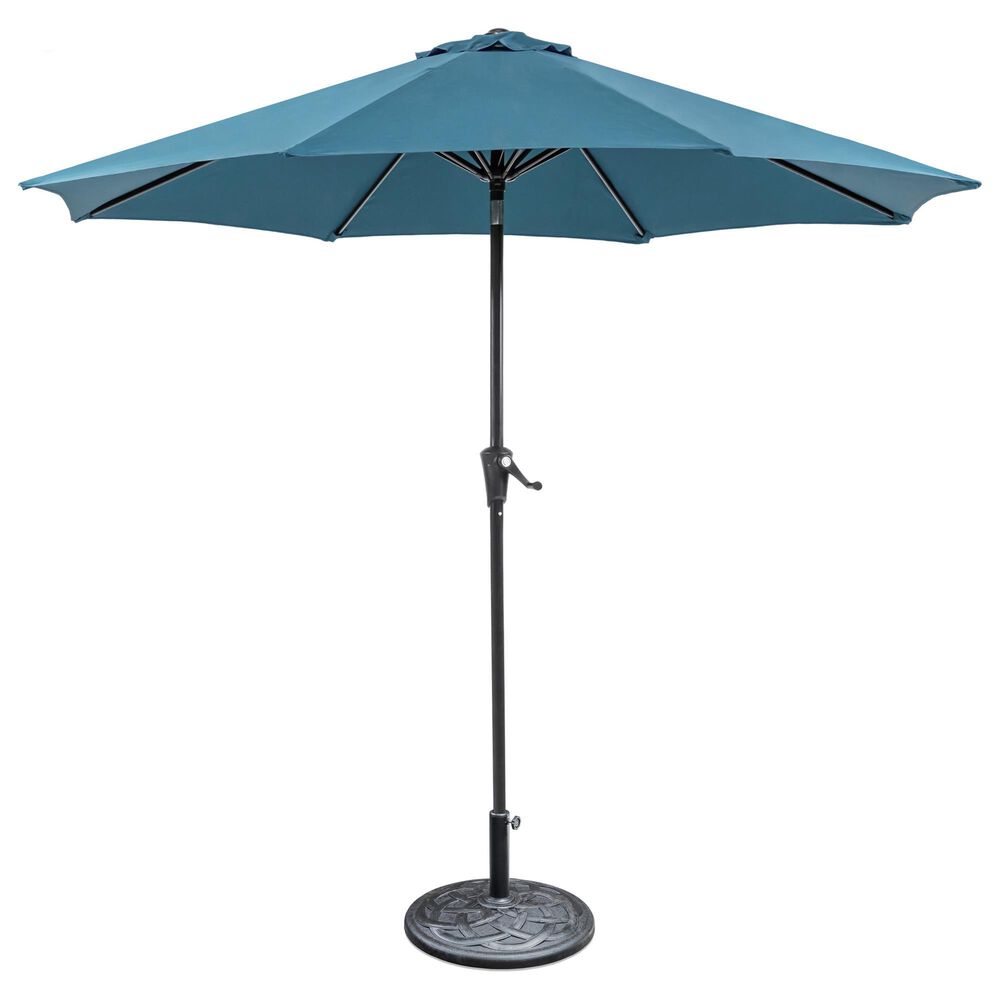 Furniture of America Dawn 9" Push Button Tilt and Crank Lift Octagon Patio Umbrella with Base in Blue, , large